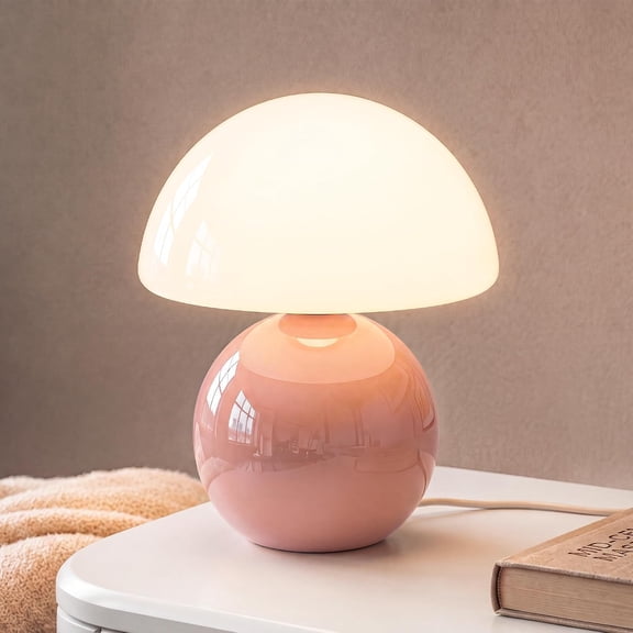 HIBIBUD Mushroom Lamp Desk Lamp for Bedroom,Table Bedside Small Lamps for Living Room,Mushroom Decor Cute Mini Modern Mid Century Lamps for Night Stands,Unique Aesthetic Home Living Room Decor(Pink)
