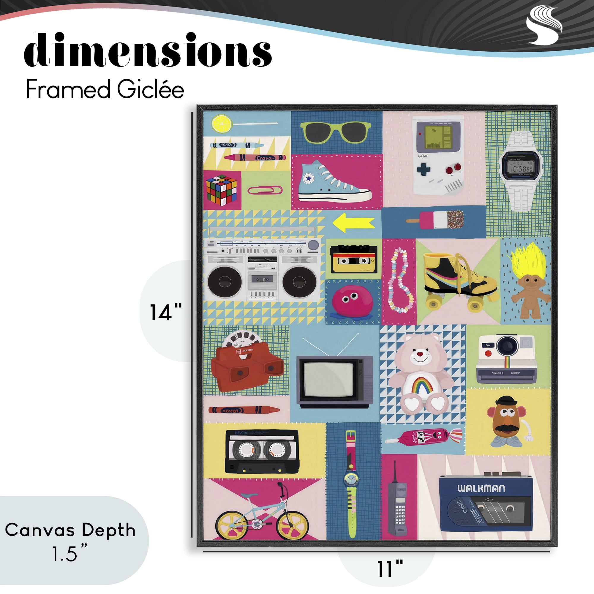 Stupell Industries Retro 80's Patchwork Collection Black Framed Giclee Art, design by Hanna Melin