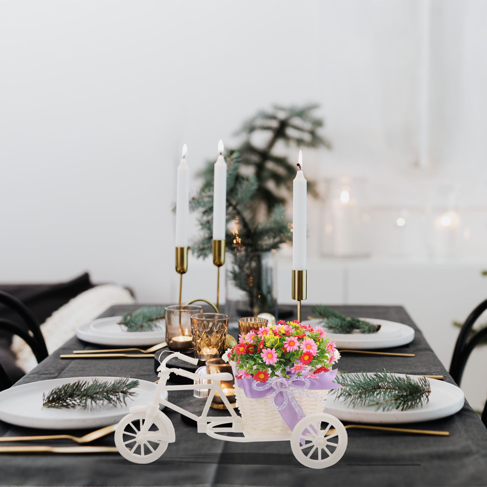 FENGGUIQU White Woven Candy Storage Basket with Tricycle Design Wedding Party Favor Basket Home Table Decor