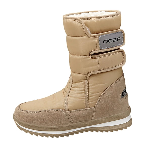 Beige Women'S Insulated Mid-Calf Boots For Cold Weather Fleece Interior Waterproof Exterior And Traction Sole