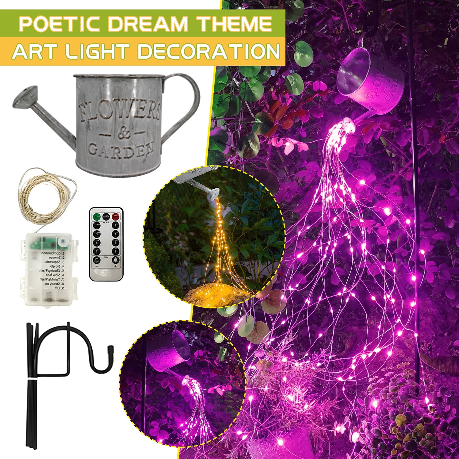 EDHITNR Solar Garden Lights, Watering Can LED Light Decor for Outdoor Garden, Solar Powered Watering Can Light with Stand, Warm White Fairy Lights for Yard Patio Pathway Decoration, Purple
