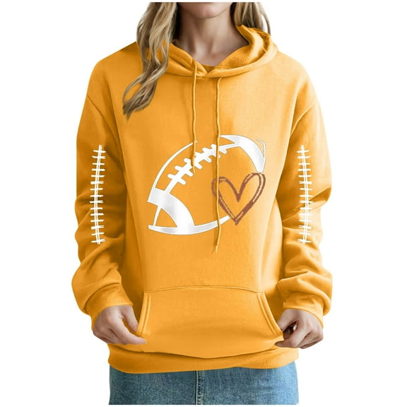 Uootdi Sweatshirt for Women Game Gift Day Hooded Drawstring Football Sweatshirt Long Sleeve Tops with Pocket Y2K Hoodies