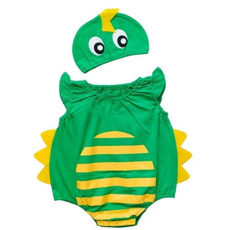 

YANHAIGONG Jumpsuit For Girls Newborn Baby Girls Boys Bodysuit Summer Sleeveless One-piece Cartoon Romper Jumpsuit With Hat