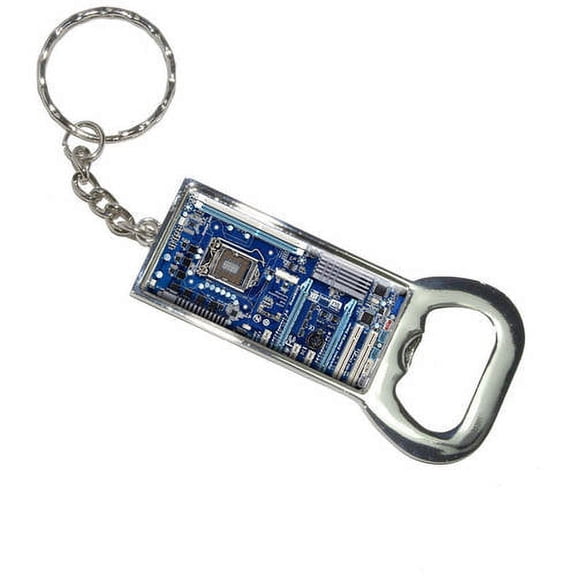 Blue Computer Motherboard Processor Cpu Memory Keychain Bottle Bottlecap Opener