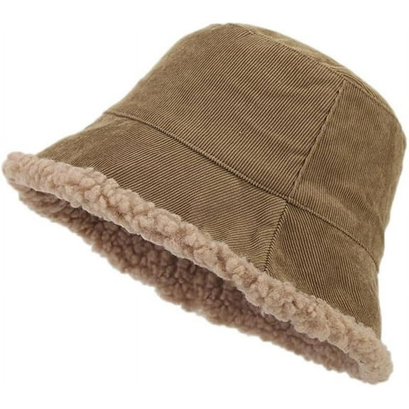 LinYooLi Women Winter Sherpa Lined Corduroy Bucket Hat Fishing Hiking Outdoor Fisherman Snow Cap