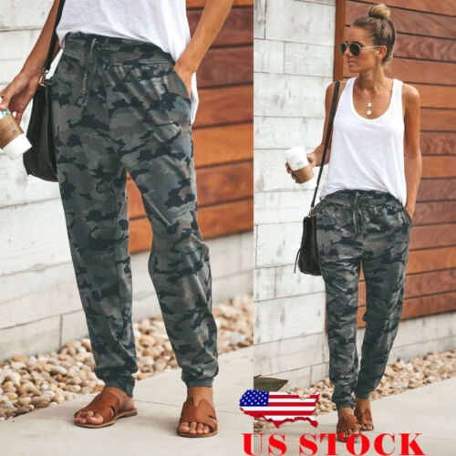 Womens Camouflage Military Sports Long Pants  Casual Joggers Army Cargo Trousers 