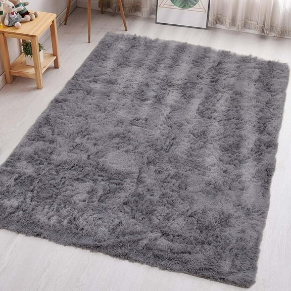 IR Imperial Rooms Shaggy Rug 4x6ft Area Rug Kids for Bedroom Decor Clearance Shag for Living Room Gray