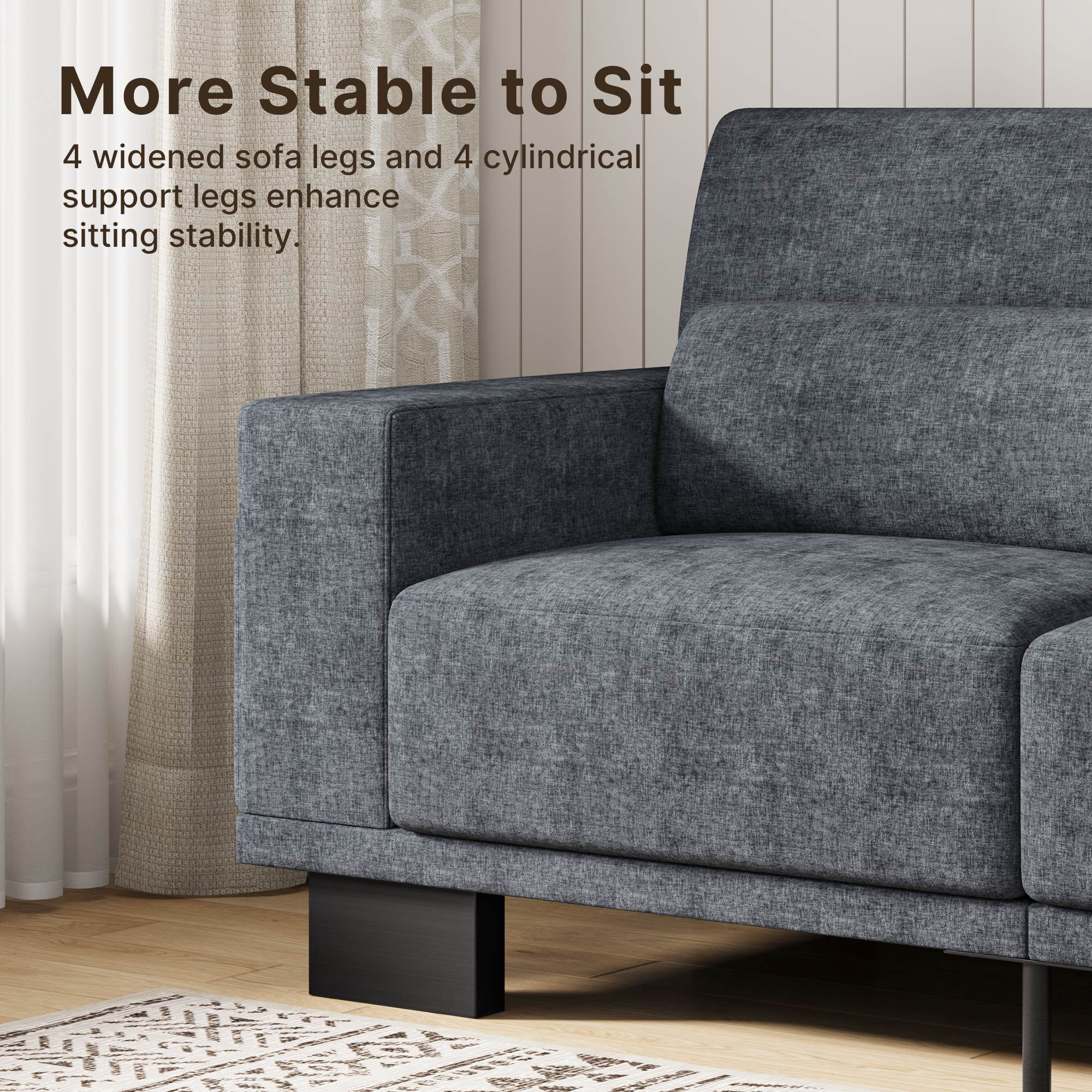 Asofer 89" 3 Seater Sofa Couch,  Comfy Extra Deep Seat with Upholstered  3 Pillows for Living Room, Apartment,Dark Gray