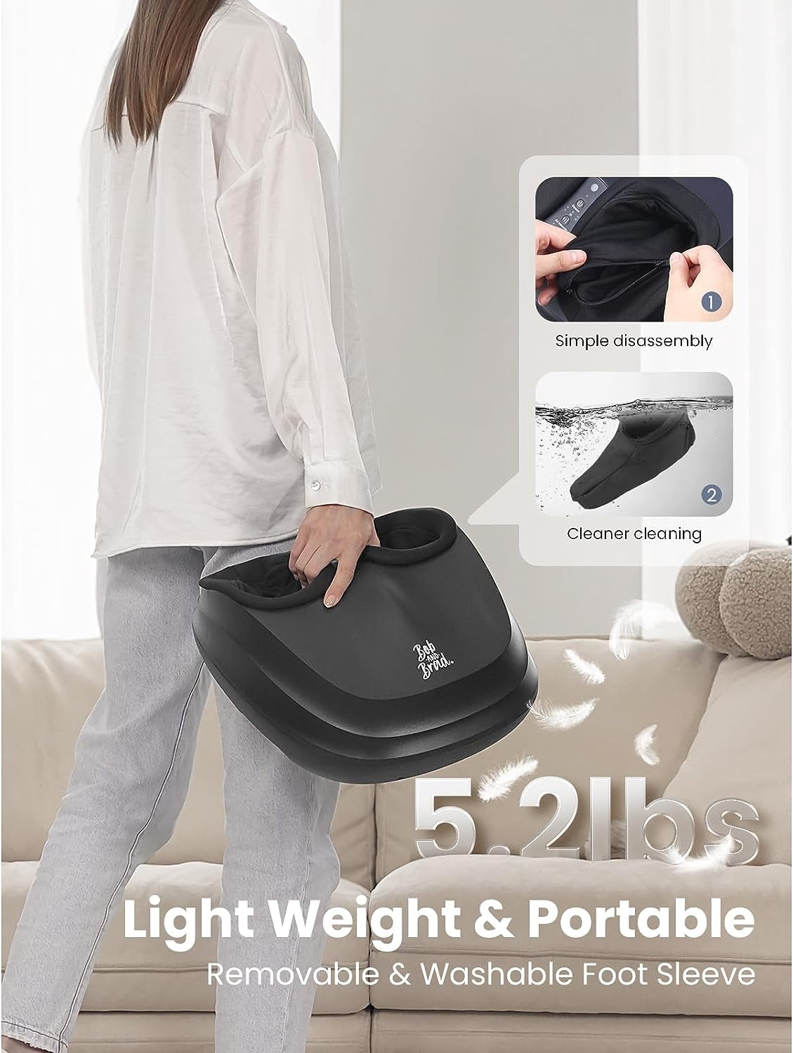Bob and Brad Lite Foot Massager Machine with Heat and Remote, Shiatsu Deep Kneading, Delivers Relief for Tired Muscles and Plantar Fasciitis, Gifts for Men and Women, Fits Feet Up to Size 12