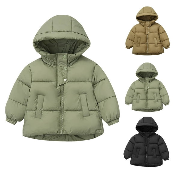 YHAJDS Kids Winter Coat Solid Color Short Length Thick Hooded Long Sleeve Casual Outerwear for 1-8 Years