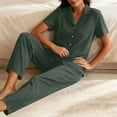 thumbnail image 6 of Maplenight Cotton Pajamas for Women Set 2 Piece Lounge Set Button Down Short Sleeve Top and Drawstring Long Pants Casual Sleepwear Nightwear, 6 of 7