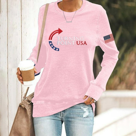Pink sweater cardigan Retro This Is The Print Sweatshirt Women USA Freedom America Flag Top