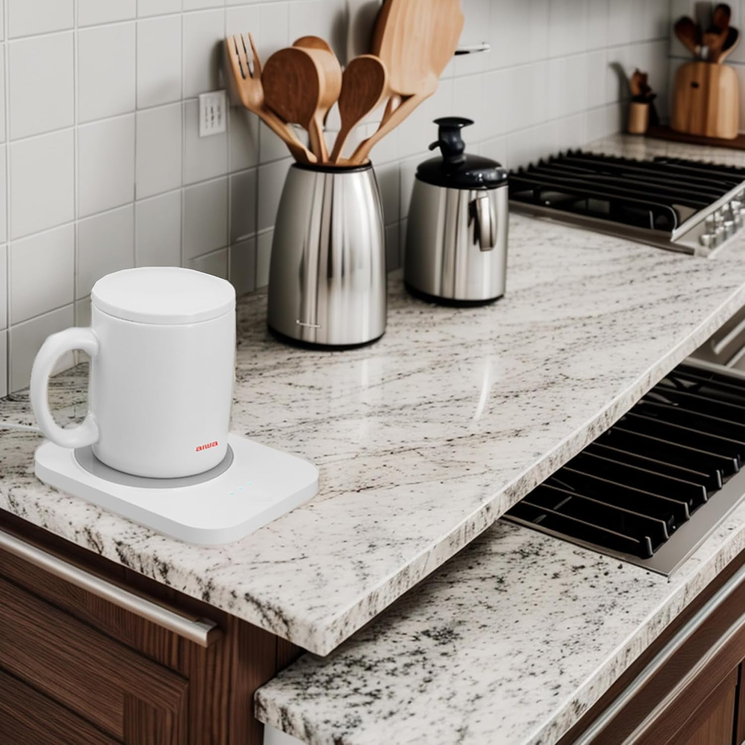 Aiwa 2-in-1 Smart Coffee Mug Warmer and 15W Wireless Phone Charger