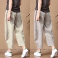 thumbnail image 4 of BOOYOU Women Cotton Linen Summer Capri Baggy Cropped Harem Pants Elastic Waist Solid Color Loose Ankle Length Beach Trousers, 4 of 16