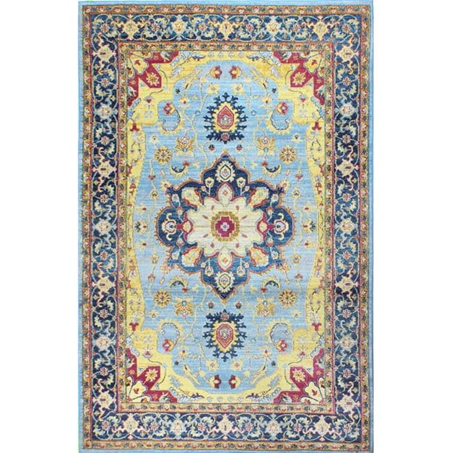 Bashian C186-LBL-4X6-RO59A Bashian Charleston Collection Transitional Polypropylene Machine Made Area Rug, Light Blue - 3 ft. 6 in. x 5 ft. 6 in.