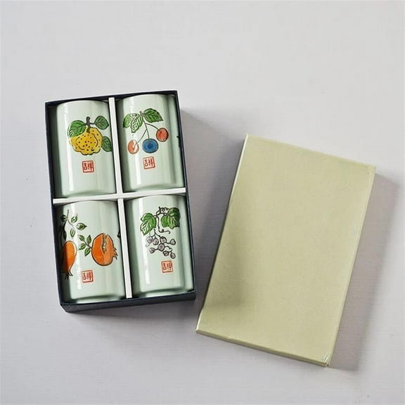 Set Of 4 Tea Cups Fruit Water Cup Set Ceramic Chinese Kung Fu Tea Set With Gift Box