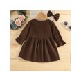 thumbnail image 3 of FOCUSNORM Ensembles d'Automne 2 Pcs pour Tout-Petites Filles, Robe à Col en V Boutonnée + Nœud pour Cheveux, 3 of 9