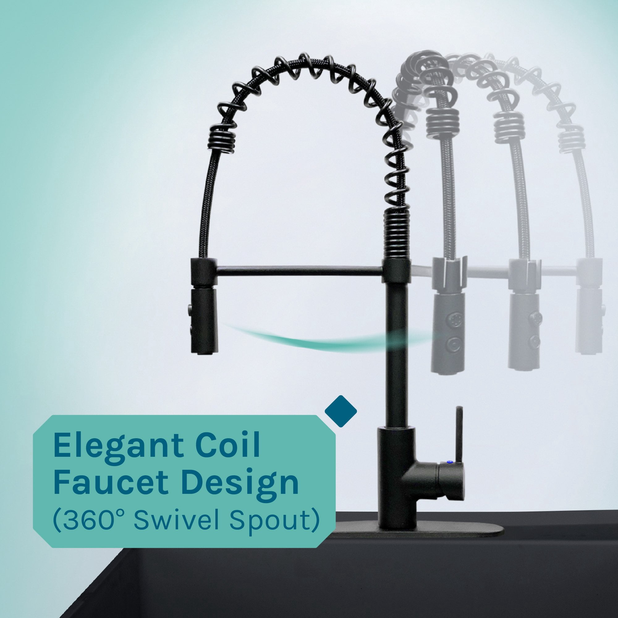 TEHILA Black Freestanding Floor Mount Utility Sink with Black Pull-Down Faucet for Laundry Room
