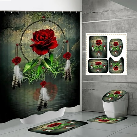 

Bathroom Organizer over Toilet Beach Towel Kitchen Towels New Digital Printing Polyester Valentine Day Bathroom Four Piece Shower Curtain Set