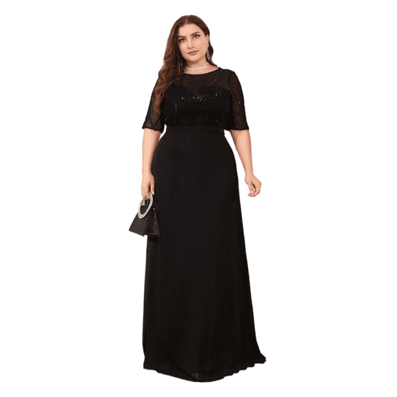 AURA Women Plus Size Sequin Evening Dress Elegant Mermaid Formal Party Gown