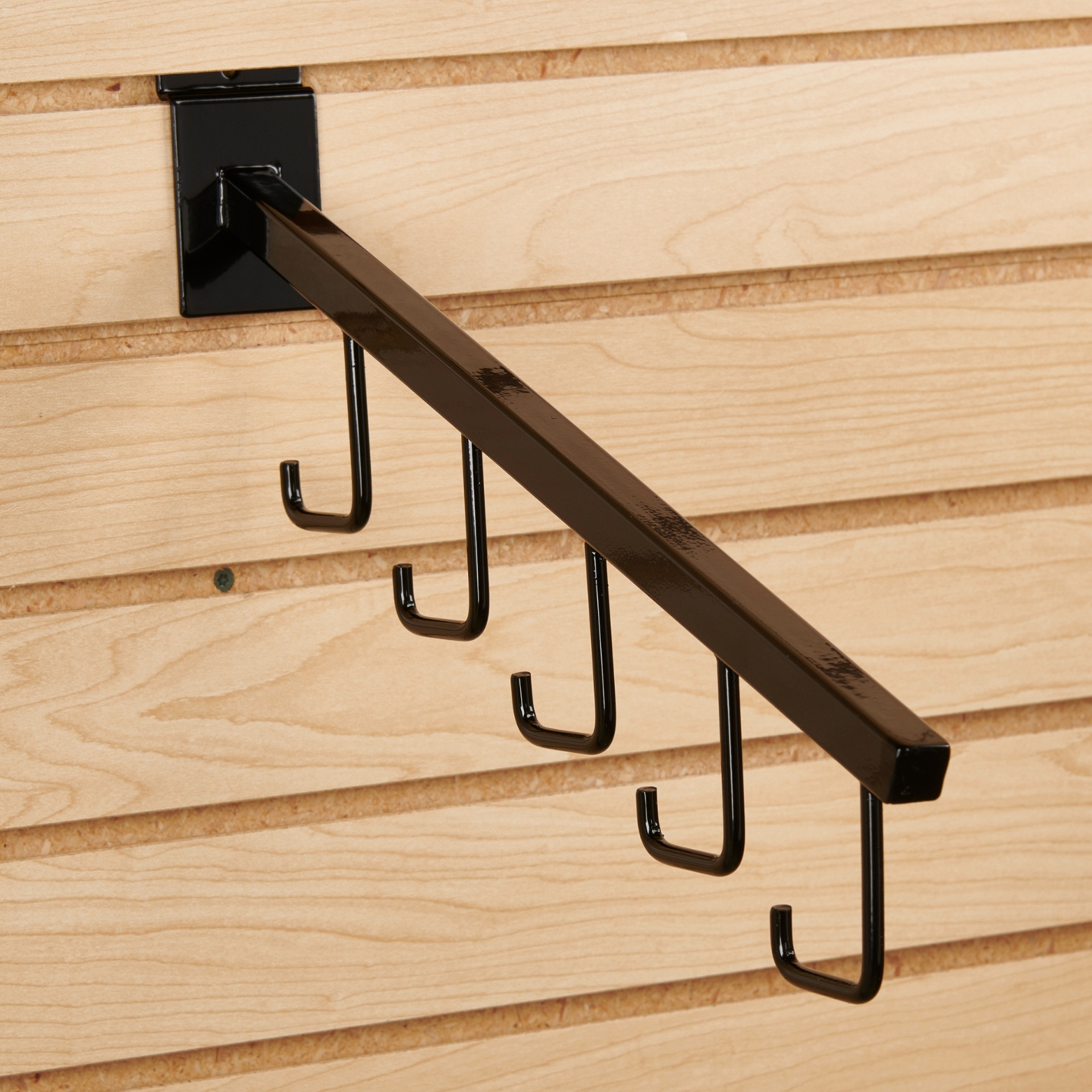 SSWBasics Black 5-J-Hook Waterfall for Slatwall - Pack of 10- Black Metal Waterfall Slatwall Hooks - Sturdy Retail Hooks for Slatwall - Durable Slatwall Hooks & Hangers for Retail Display