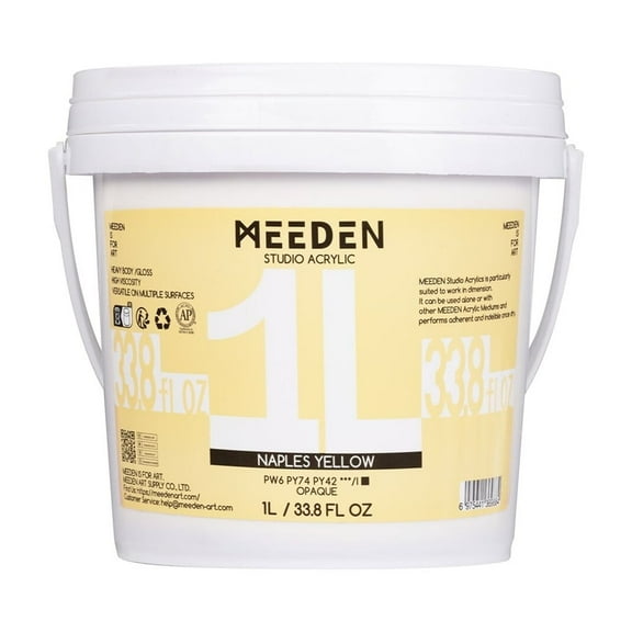 MEEDEN Studio Acrylic Paint-Naples Yellow, 1L / 33.8 oz