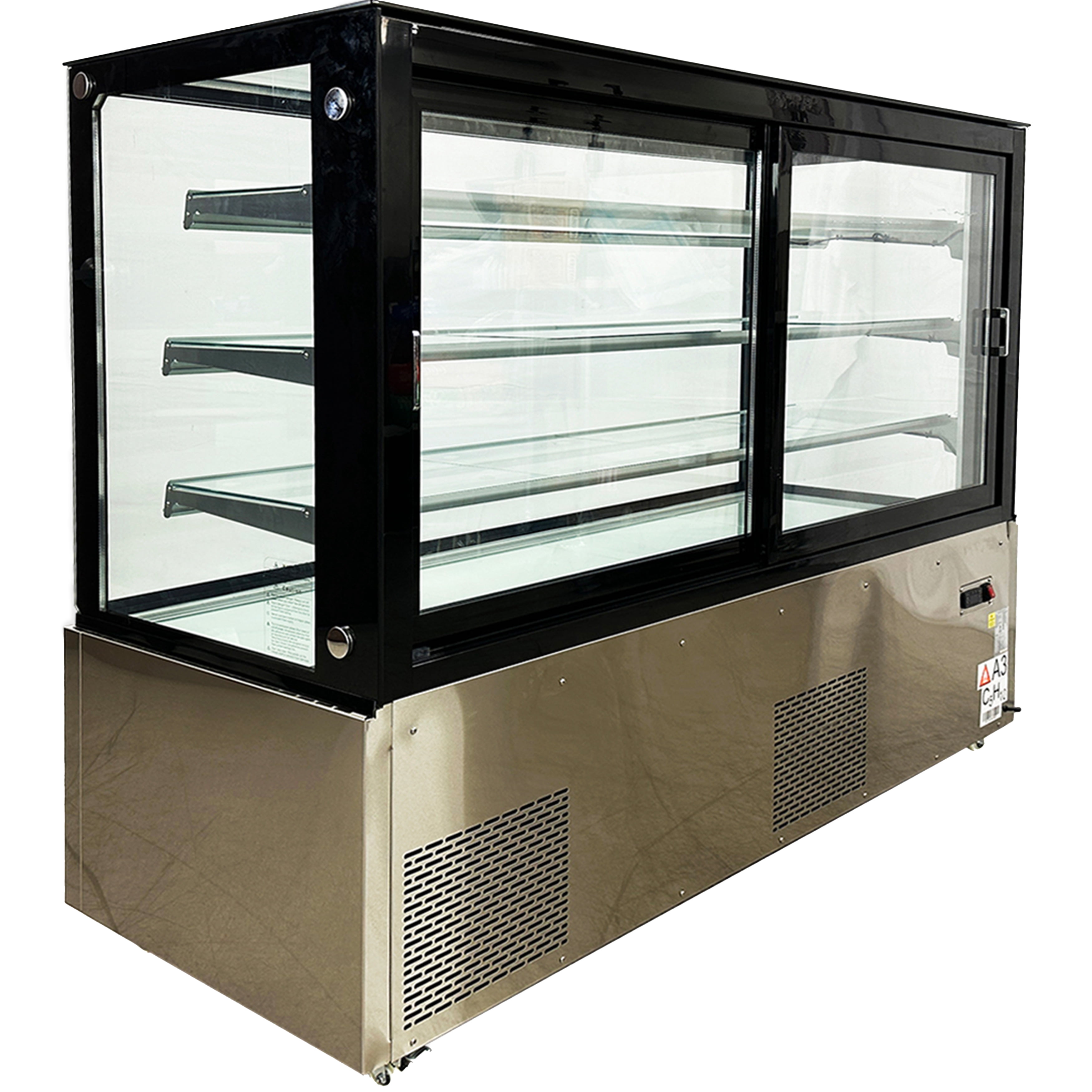 72 in. Commercial Bakery Display Case Sliding 2-Door Glass Front Refrigerator in Stainless Steel 29 Cu.Ft. NSF
