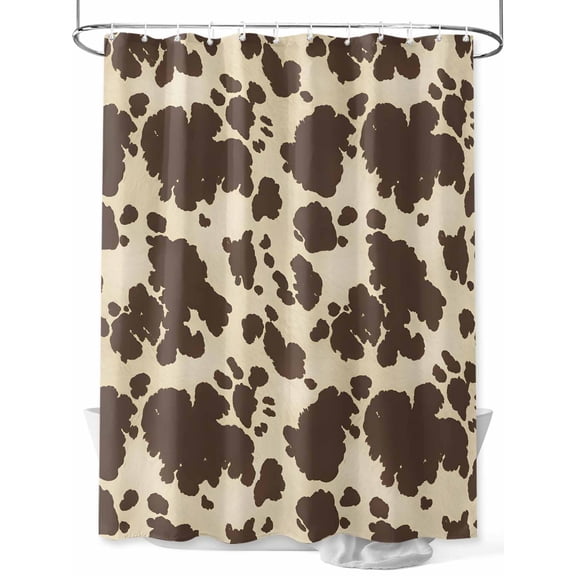 Farmhouse Shower Curtain, Animal Cow Print Bathroom Decor Curtains Set with Hooks, Brown White Waterproof Fabric Home Accessories， 72 X 78 Inch Long