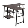 thumbnail image 3 of Homycasa L-Shaped Corner Computer Desk Home Office with Open Shelf, Vintage Brown, 3 of 9
