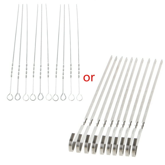 Metal Flat Meat Skewers Set of 10 Grilling Sticks Wide Rod String Supplies for Mutton Pork Beef Tomato Potato Roasting