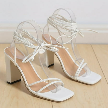

Women Sexy Strappy Heeled Sandals 3.35 inch/8.5 cm Lace Up Square Open Toe Heels Stiletto Thong Sandal Criss-Cross Gladiator High Heel Sandals Shoes