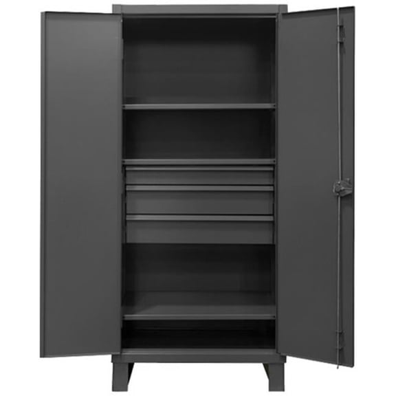 12 Gauge 3 Adjustable Shelves & Recessed Door Style Lockable Cabinet with 1 fixed Shelf & 3 drawers, gray - 36 in.