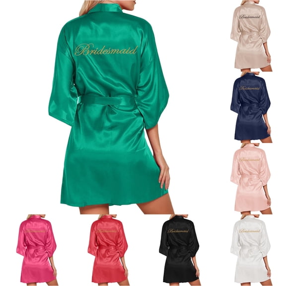Women's Wedding Party Robe Letters Kimono Satin Pyjamas Bridesmaid Bathrobe Comfy Robes for Women Set S