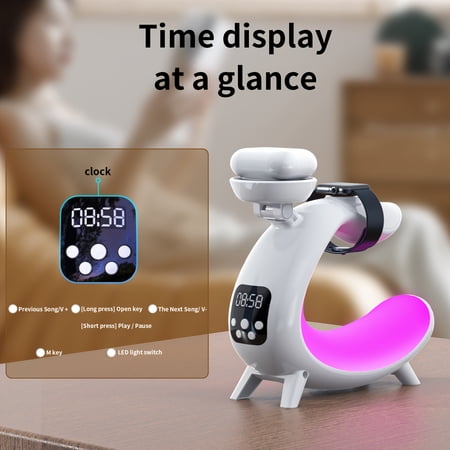 6 in 1 RGB Wireless Charger Dock with Clock & Speaker for Apple i Phone, Air Pods, i Watch 6 in 1 RGB Wireless Charger Dock with Clock & Speaker for Apple i Phone, Air Pods, i Watch - d 4