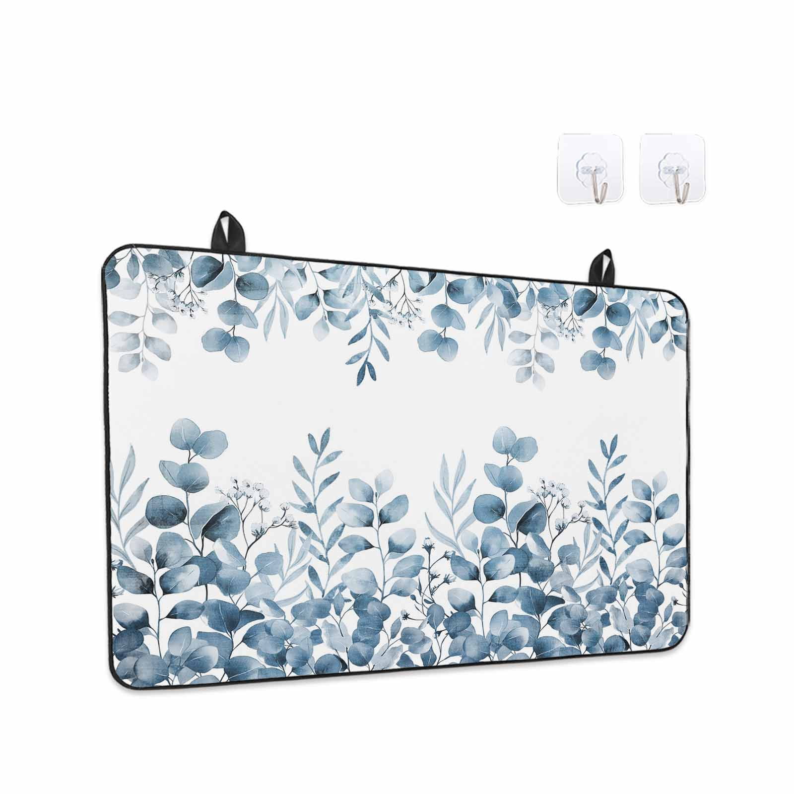 Blue Eucalyptus Leaves Stove Top Cover for Electric Stove, Heat-proof & Non Slip Glass Top Stove Cover Protector, Watercolor Spring Summer Botanical Kitchen Flat Cooktop Rubber Mat 24x21 Inches