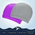 thumbnail image 4 of Uxcell Gorro de Natación de Silicona en Forma de Lágrima de 2 Paquetes para Mujeres y Hombres, Sombrero de Natación Impermeable No Deslizante Duradero [Púrpura y Gris], 4 of 6
