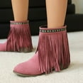 thumbnail image 3 of Dakaela Womens Ankle Fringe Boots Round Toe Suede Tassel Flat Short Booties Casual Wedge Dress Moccasins, 3 of 7