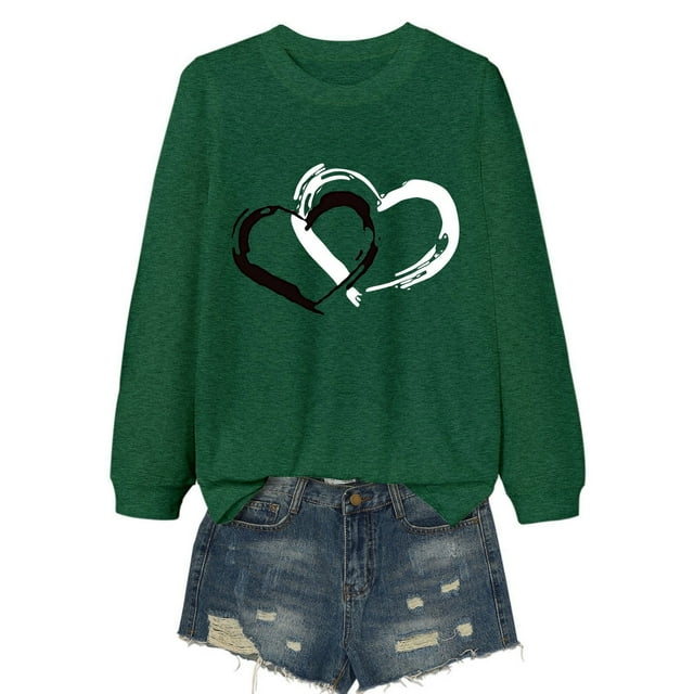 JAKANYQ T-Shirts pour Femmes Mode Décontractée Col Rond Manches Longues T-Shirt pour Amour Cœur Lettre Couche de Base Confortable et Tendance. pour Usage Quotidien. Tee Respirant