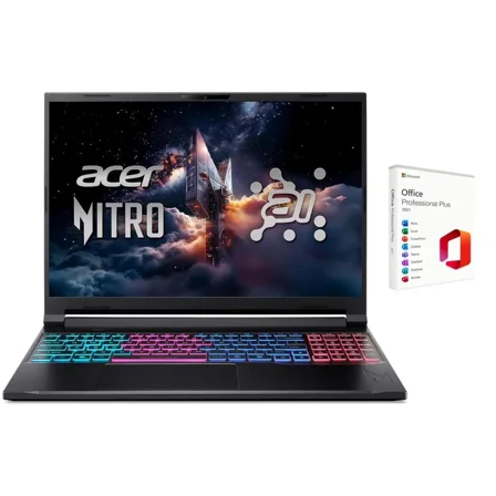 Acer Nitro V 16S 16” WUXGA IPS 180Hz Gaming Laptop|Intel Core 7 processor 240H|NVIDIA GeForce RTX 5060|RGB Backlit|Black| 16GB RAM DDR5 | 2TB SSD | Windows 11 Pro | Bundle with Office 2021