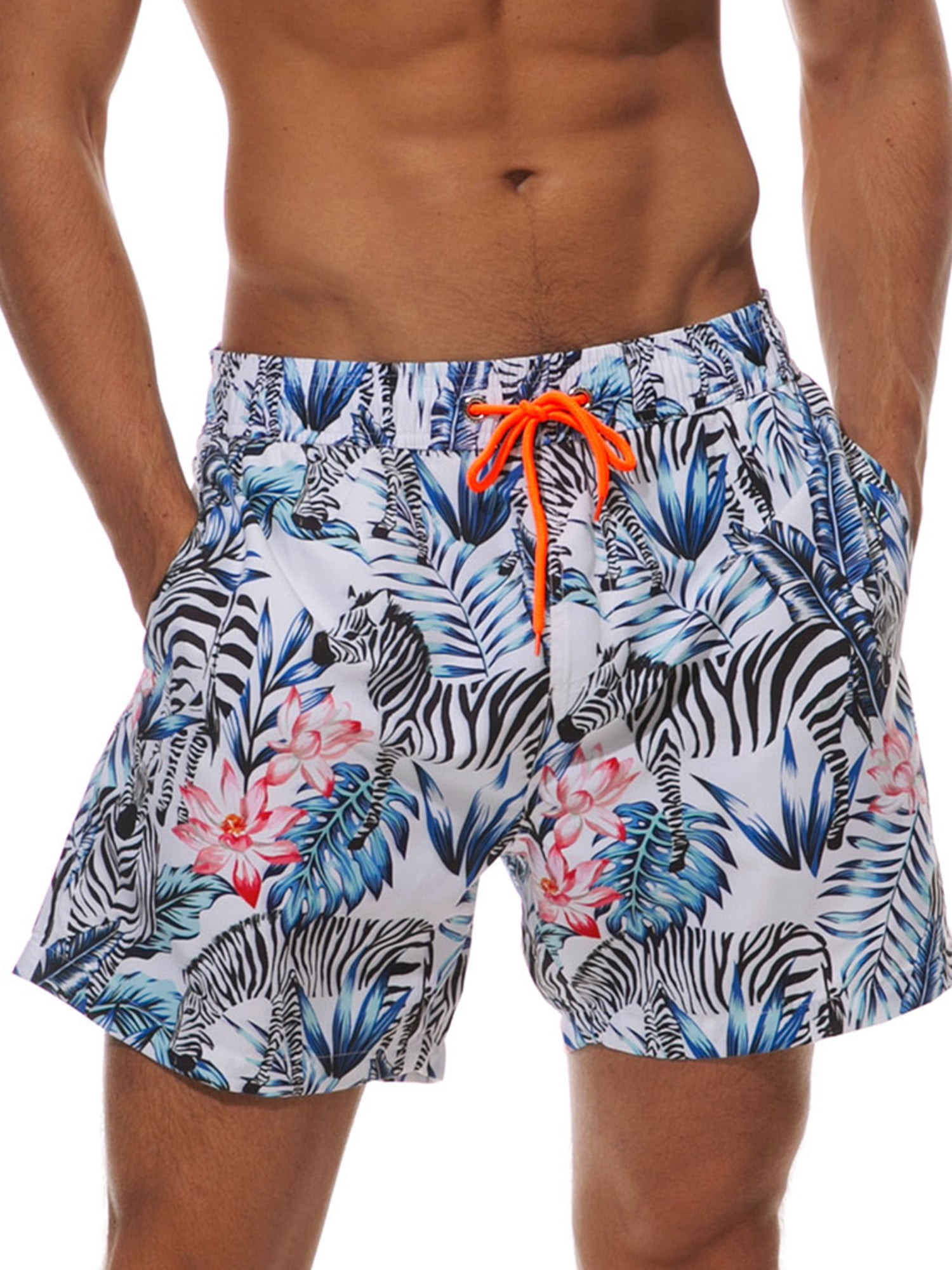 Mens Swim Trunks Christmas Modern Holiday Animal Beach Board Shorts with Pockets Cool Novelty Bathing Suits for Teen Boys