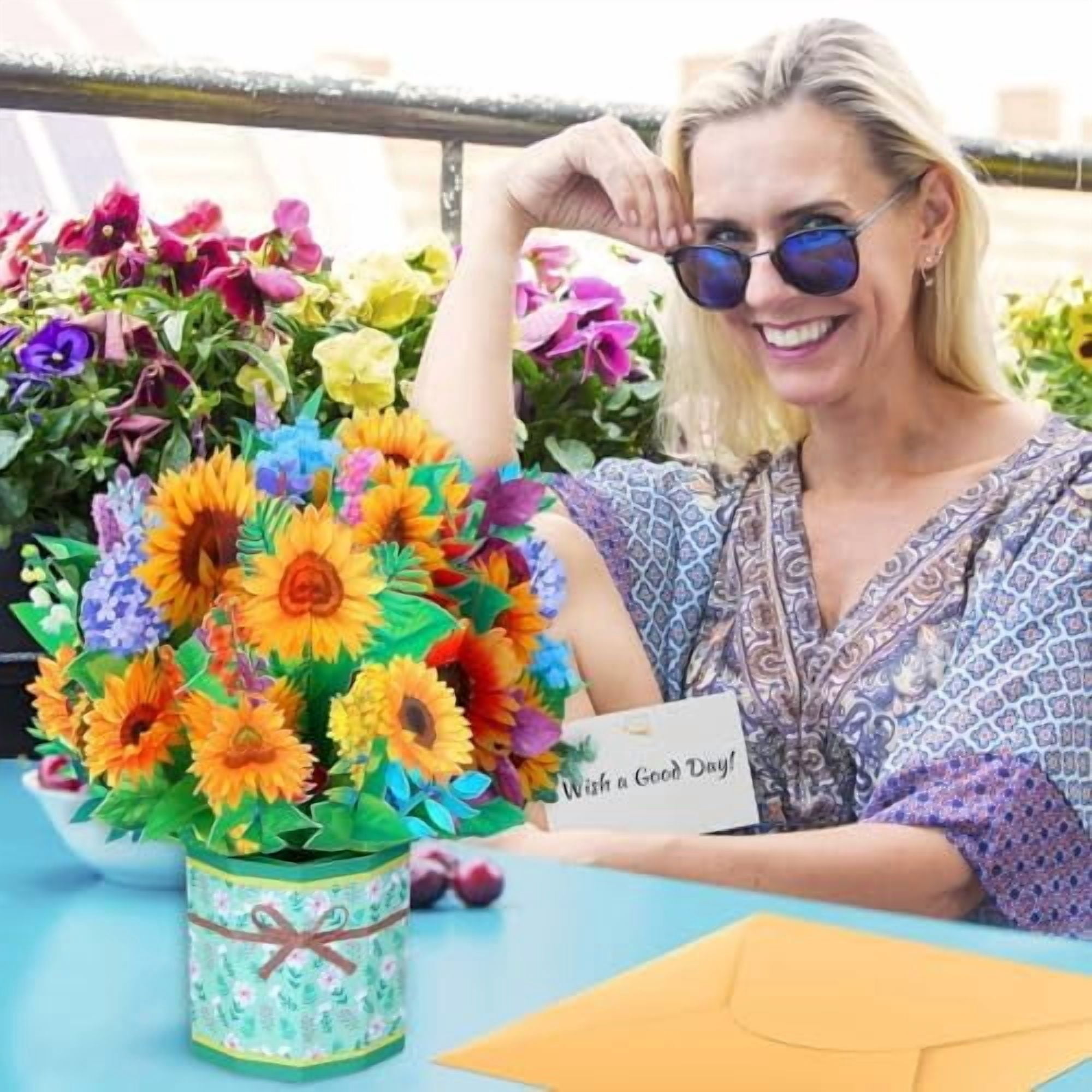 4Pack Paper Flower Pop Up Cards, Flower Bouquet Card Popup 3D Greeting Cards for Mother's Day, Graduation, Anniversary, Birthday, Congratulations, Get Well, Home Decor, with Envelope and Note