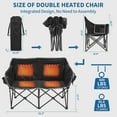 thumbnail image 3 of Slsy Oversized Heated Double Camping Chair, Folding 2 Person Camping Chair Loveseat, Fully Padded Duo Chair Camping Couch, Fold Up Double Camp Chair, Lawn Chairs, Camping Bench with Carrying Bag, 3 of 8