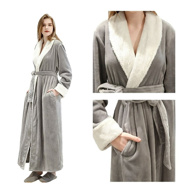 Youkk Polyester Wrap Yourself In Comfort With Full Length Bathrobe Unique Soft And Warm Wide Range Of Uses grey XL