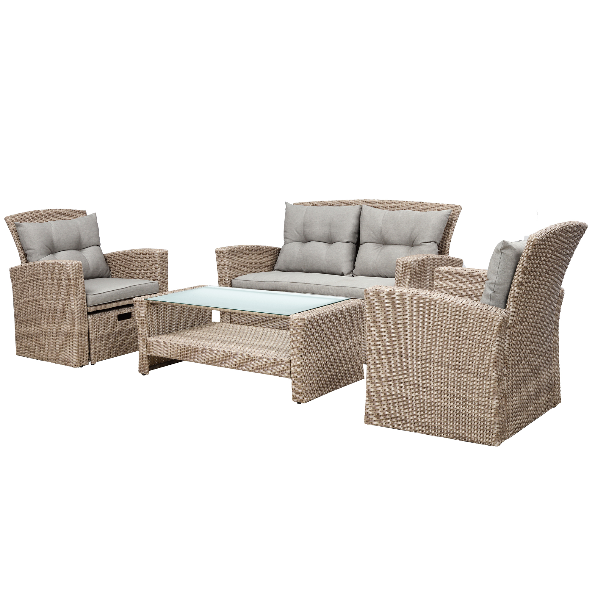 uhomepro Outdoor Patio Furniture Set, 6-Piece PE Rattan Wicker Patio Set with Ottomans and Cushions, Outdoor Conversation Sets with Glass Coffee Table, Porch Patio Bistro Set, Q14472 - image 4 of 12