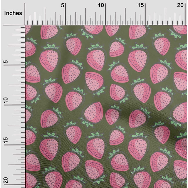 oneOone Polyester Lycra Olive Green Fabric Strawberry Fruit Craft Projects Decor Fabric Printed By The Yard 56 Inch Wide