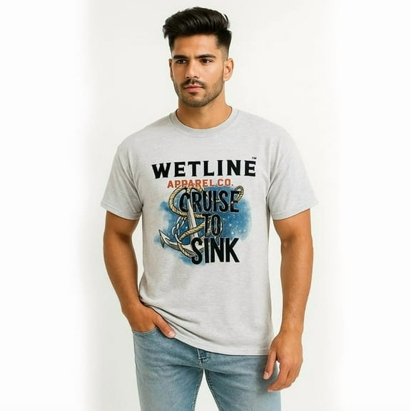 Wetline Apparel Co Refuse to Sink Men's Graphic T-Shirt, Fishing Wear Heavy Cotton Short Sleeves Tee, S-5XL