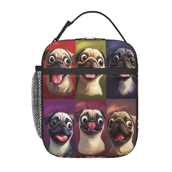 Cute Pug Dog Printed Lunch Bag for Office Women – Stylish Thermal Insulated Tote with Shoulder Strap, Lightweight for Work or Travel