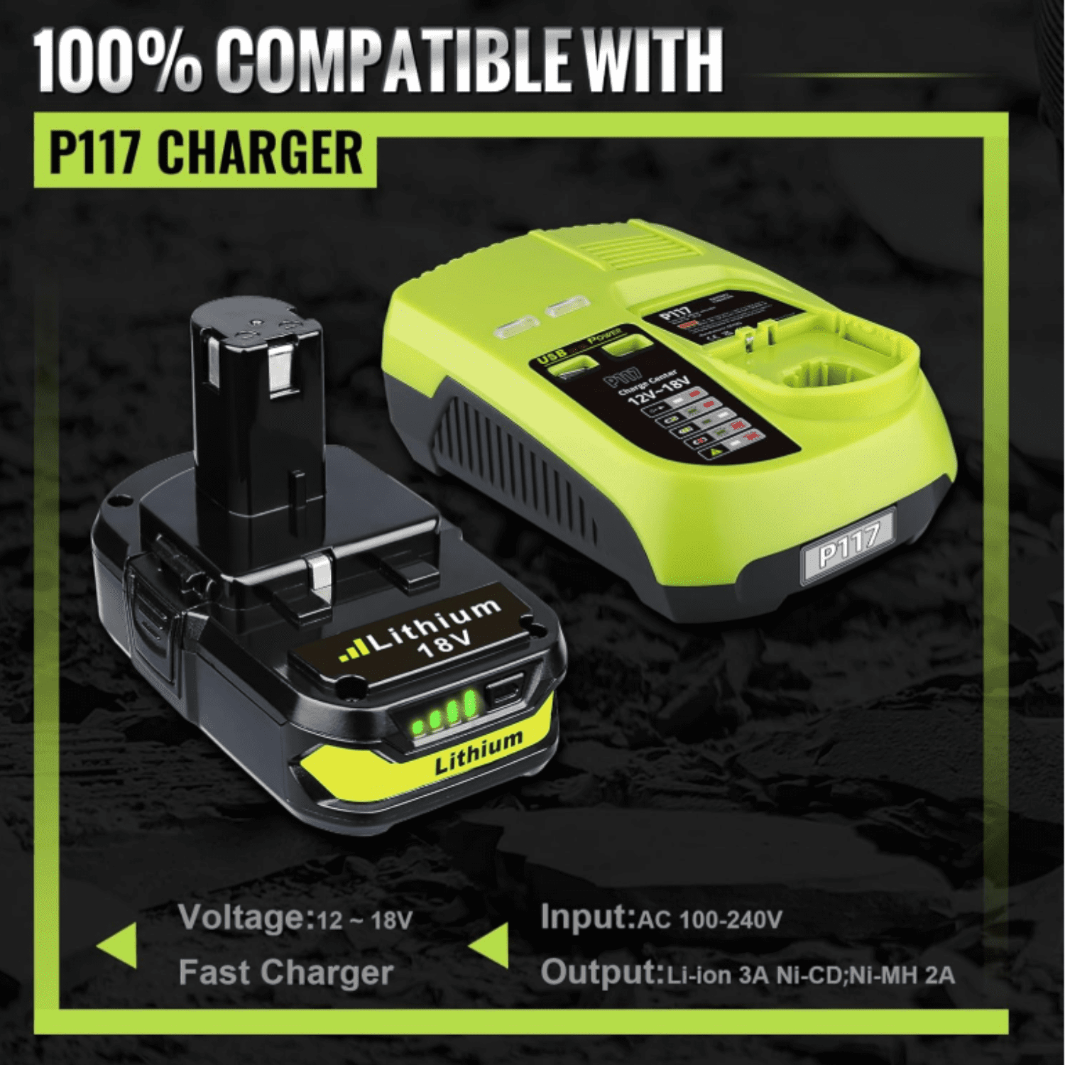 2Packs P102 3.6Ah Replacement for Ryobi 18V Lithium-ion Battery P102 P105 P108 P109 Cordless Power Tools