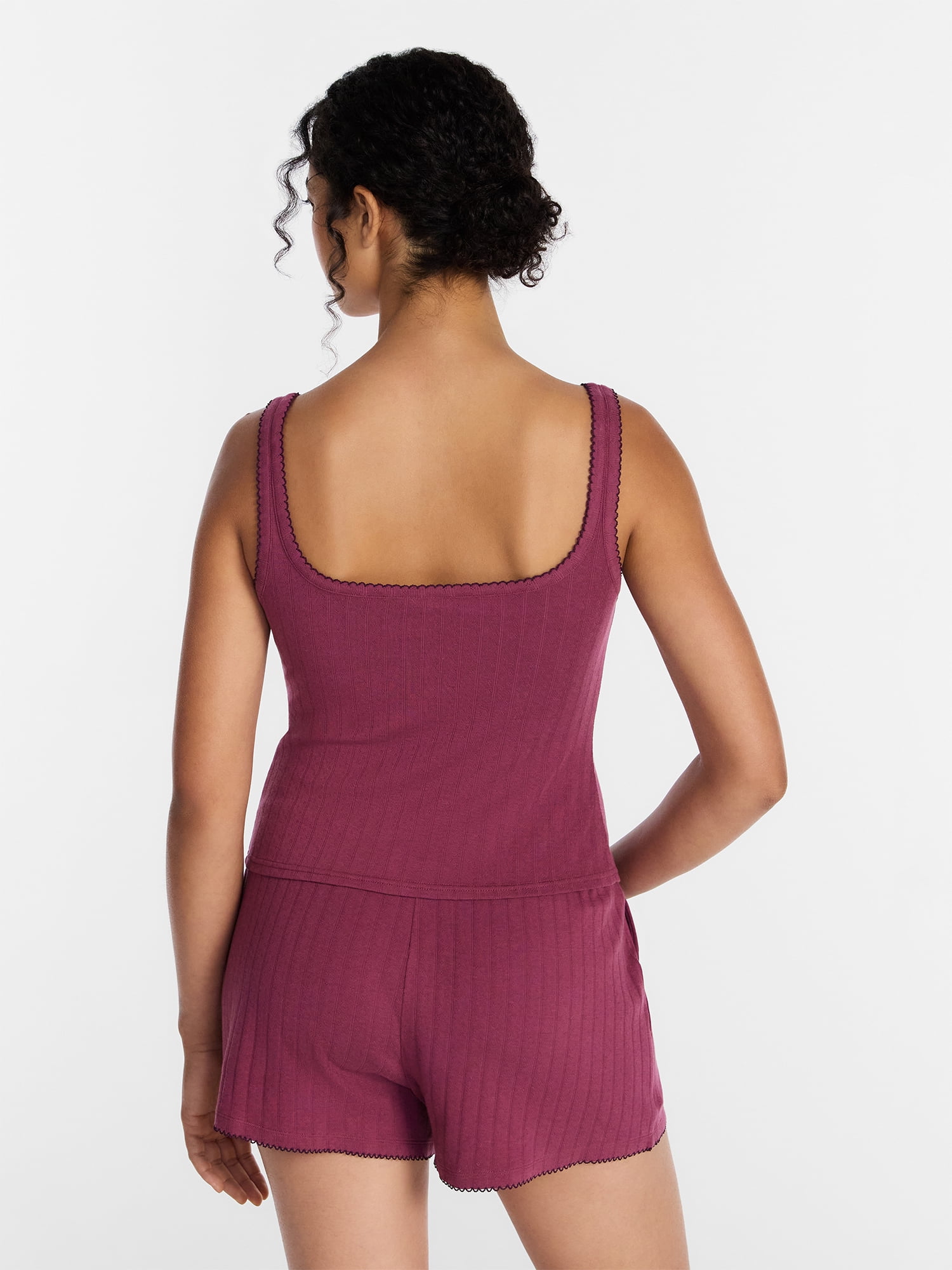 Joyspun Women's Pointelle Tank Top and Shorts Pajama Set, 2-Piece, Sizes XS-3X