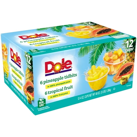 Roasted Pineapple - (12 Cups) Dole Fruit Bowls Tropical Fruit & Pineapple Tidbits in 100% Fruit Juice, 4 oz cups